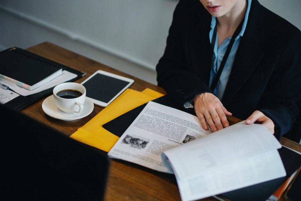 A person reviewing documents.