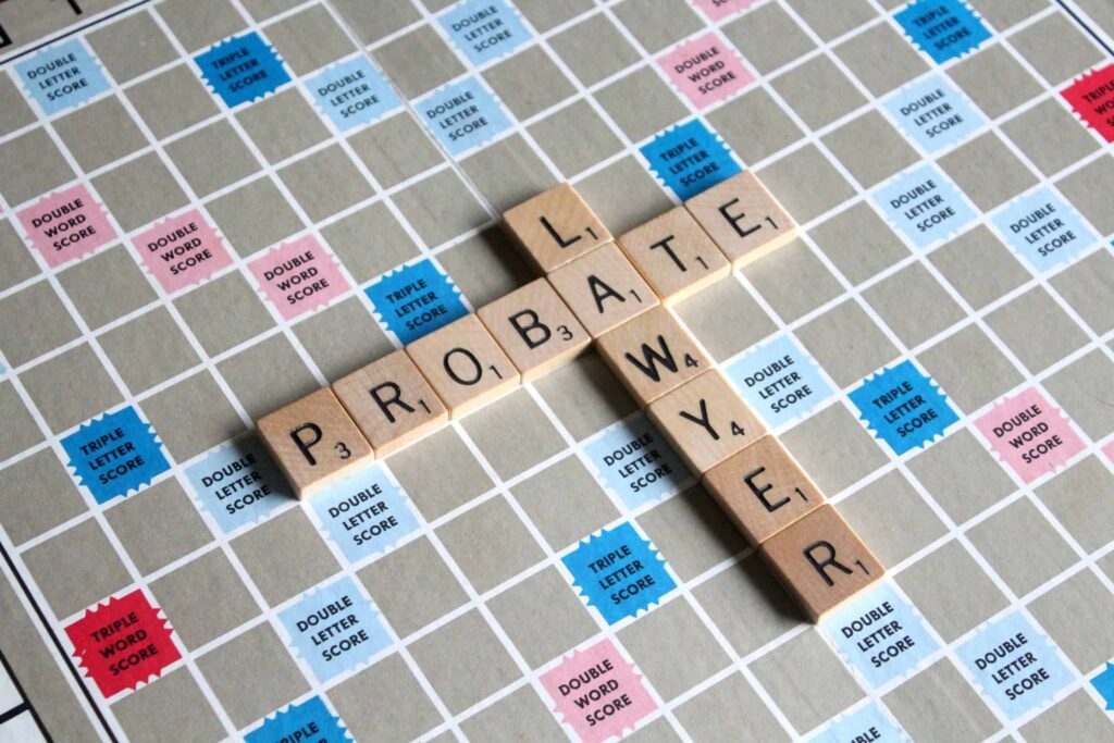Scrabble board shows probate crossing lawyer